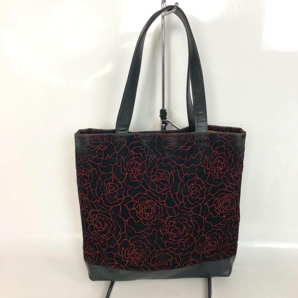 Gucci Tote bag Rose Pink floral black red canvas leather handles